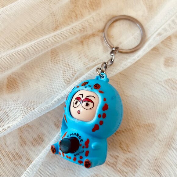 Kids Cartoon Happy & Sad Face Dual mode Unique Novelty Blue Keychain - Picture 2 of 7